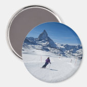 Skiing met Mt. Matterhorn in Zermatt, Zwitserland Magneet (Voorkant / Achterkant)