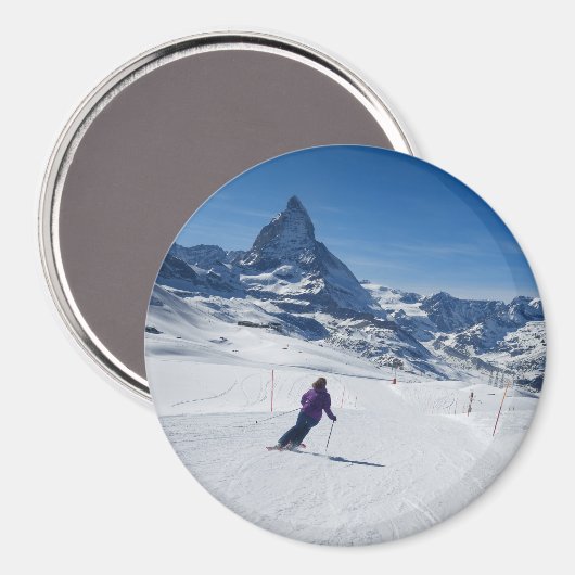 Skiing met Mt. Matterhorn in Zermatt, Zwitserland Magneet (Voorkant / Achterkant)