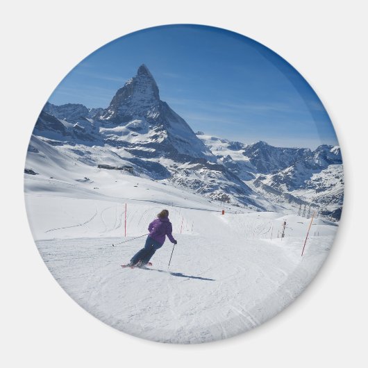 Skiing met Mt. Matterhorn in Zermatt, Zwitserland Magneet (Voorkant)
