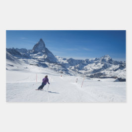 Skiing met Mt. Matterhorn in Zermatt, Zwitserland Rechthoekige Sticker