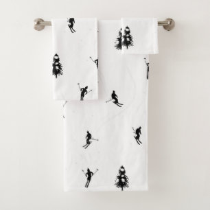 Skiing Modern Black & White Ski Skiers Theme Bad Handdoek