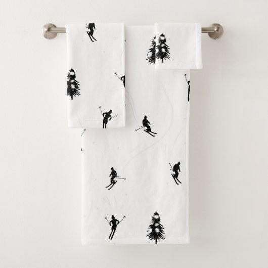 Skiing Modern Black & White Ski Skiers Theme Bad Handdoek (Insitu)