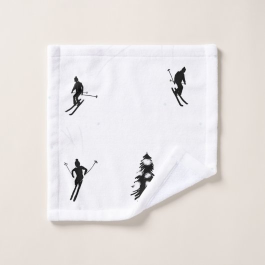 Skiing Modern Black & White Ski Skiers Theme Bad Handdoek (Wasdoekje)