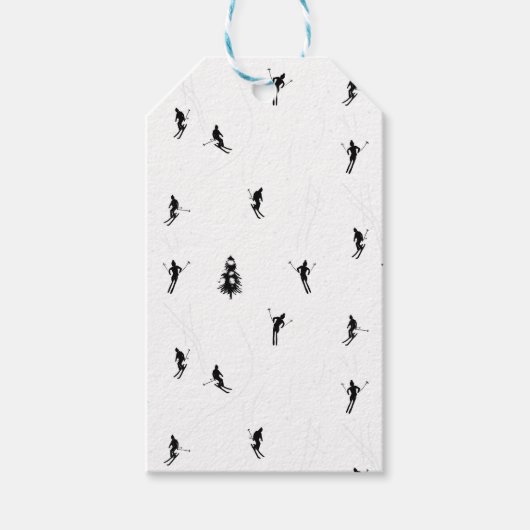Skiing Modern Black & White Ski Skiers Theme Cadeaulabel (Voorkant)