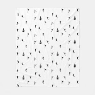 Skiing Modern Black & White Ski Skiers Theme Fleece Deken