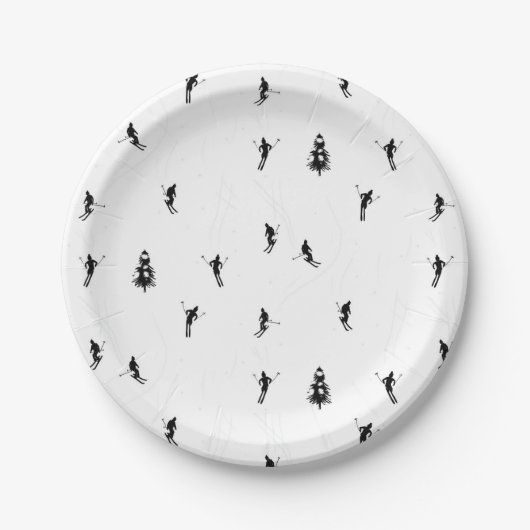 Skiing Modern Black & White Ski Skiers Theme Papieren Bordje (Voorkant)