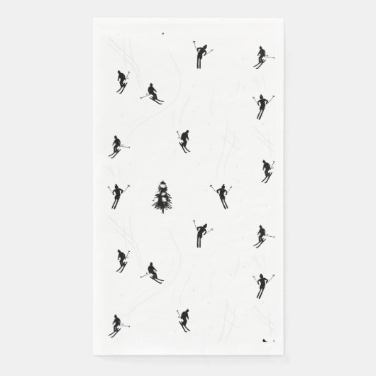 Skiing Modern Black & White Ski Skiers Theme Servet (Voorkant)
