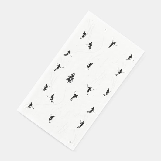 Skiing Modern Black & White Ski Skiers Theme Servet (Hoek)
