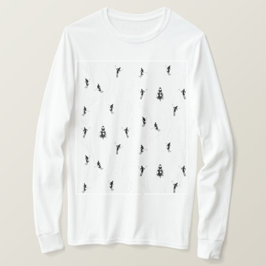 Skiing Modern Black & White Ski Skiers Theme T-shirt (Design voorkant)