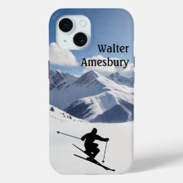 Skiing Mountain Scene personalize  iPhone 15 Case