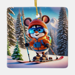 Skiing Mouse Kerst Ornament