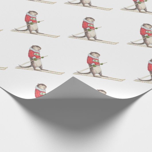 Skiing Otter Cadeaupapier (Hoek)