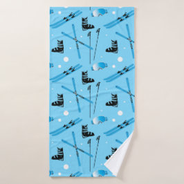 Skiing Pattern Blue Ski Equipment Badhanddoek