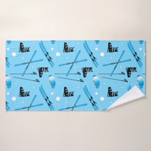 Skiing Pattern Blue Ski Equipment Badhanddoek (Badhanddoek)