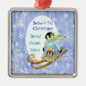 Skiing Penguin Baby's 1e Kerstversiering Metalen Ornament (Voorkant)