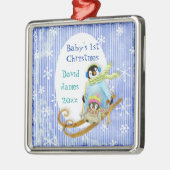 Skiing Penguin Baby's 1e Kerstversiering Metalen Ornament (Links)
