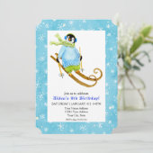 Skiing Penguin Birthday Party Ski Falling Snow Kaart (Staand voorkant)