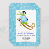 Skiing Penguin Birthday Party Ski Falling Snow Kaart (Voorkant / Achterkant)