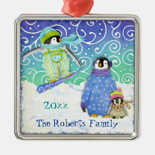 Skiing Penguin Familie Kerst Ornament (Voorkant)