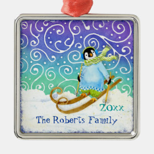 Skiing Penguin Familie Kerst Ornament