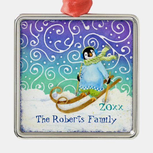 Skiing Penguin Familie Kerst Ornament (Voorkant)