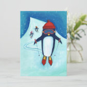 Skiing Penguin Family Holiday Greeting Card Bedankkaart (Staand voorkant)