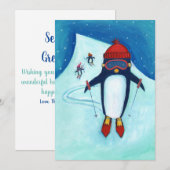 Skiing Penguin Family Holiday Greeting Card Bedankkaart (Voorkant / Achterkant)