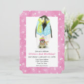 Skiing Penguin Girl Birthday Party Ski Snowflake Kaart (Staand voorkant)