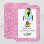 Skiing Penguin Girl Birthday Party Ski Snowflake Kaart (Voorkant / Achterkant)