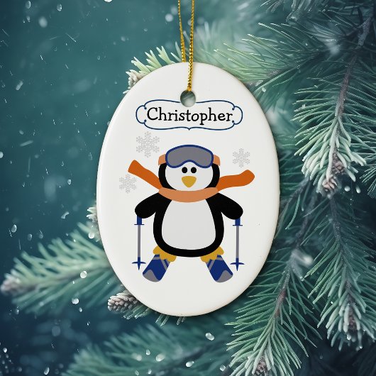 Skiing Penguin Persoonlijk Keramisch Ornament
