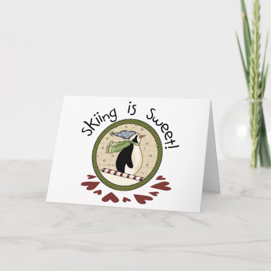 Skiing Penguin Vakantie T-shirts en geschenken Feestdagen Kaart (Voorkant)