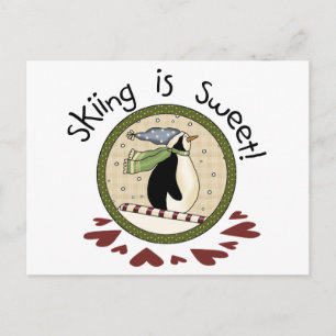Skiing Penguin Vakantie T-shirts en geschenken Feestdagenkaart