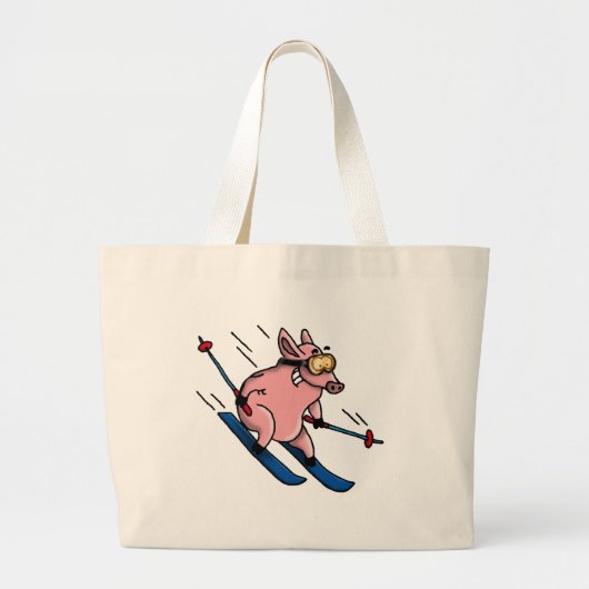 skiing pig grote tote bag (Voorkant)