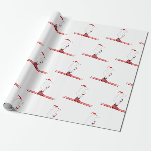 Skiing Polar Beer Pattern Cadeaupapier (Uitgerold)