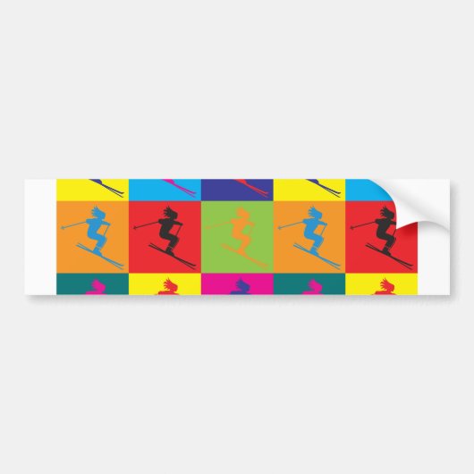 Skiing Pop Art Bumpersticker (Voorkant)