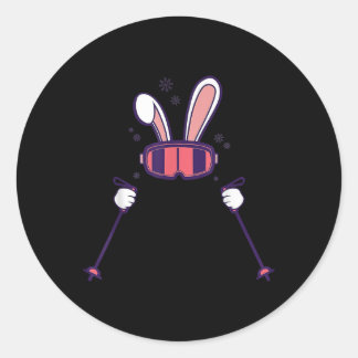 Skiing Rabbit Ski Poles Ski Goggles Easter Bunny  Ronde Sticker