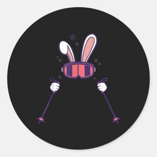 Skiing Rabbit Ski Poles Ski Goggles Easter Bunny Ronde Sticker (Voorkant)