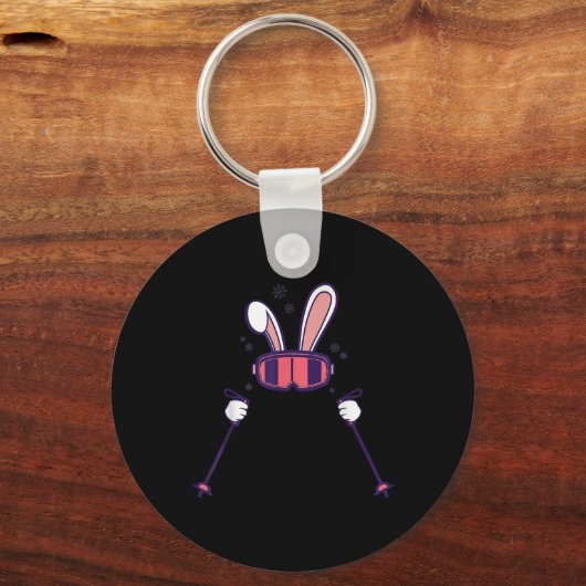 Skiing Rabbit Ski Poles Ski Goggles Easter Bunny  Sleutelhanger (Voorkant)