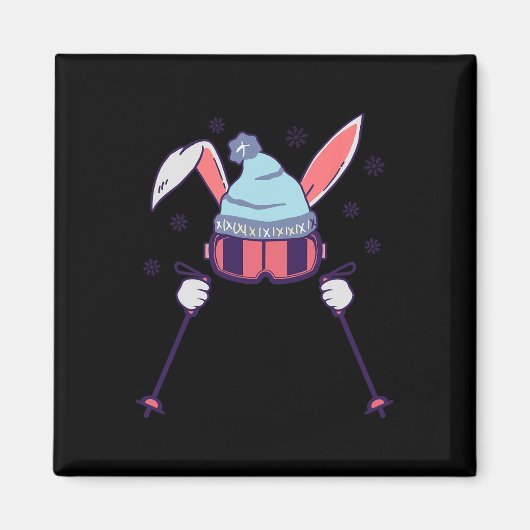 Skiing Rabbit With Goggles And Ski Beanie Winter S Magneet (Voorkant)