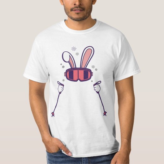 Skiing Rabbit with Ski Poles and Ski Goggles Easte T-shirt (Voorkant)