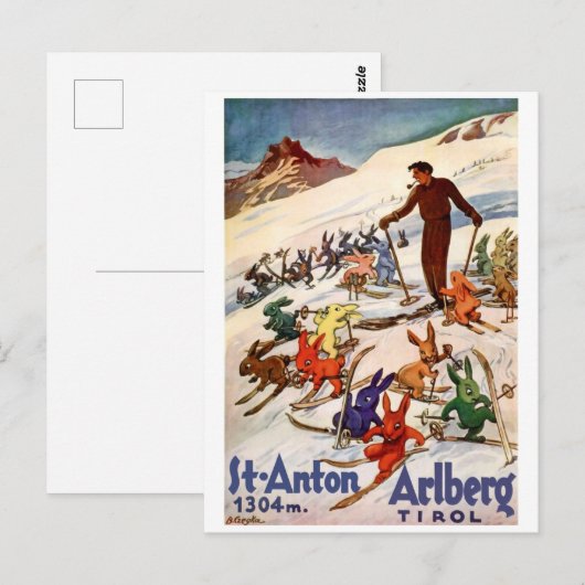 Skiing Rabbits op St. Anton, Tirol, Oostenrijk Briefkaart (Voorkant / Achterkant)