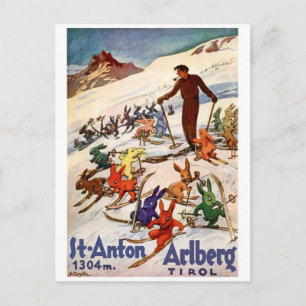 Skiing Rabbits op St. Anton, Tirol, Oostenrijk Briefkaart