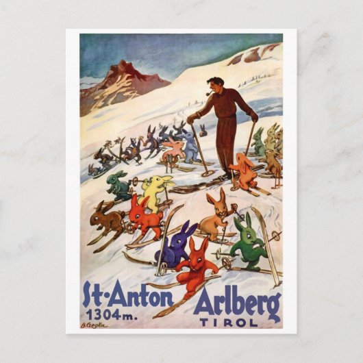 Skiing Rabbits op St. Anton, Tirol, Oostenrijk Briefkaart (Voorkant)