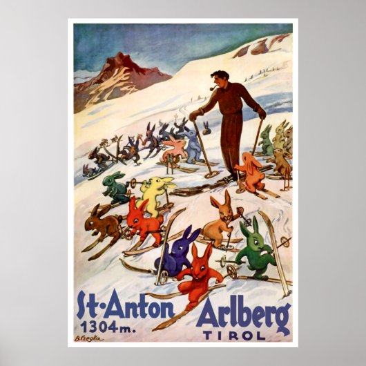 Skiing Rabbits op St. Anton, Tirol, Oostenrijk Poster (Voorkant)