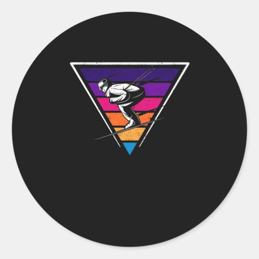 Skiing Retro  jaren 80 Ski Funny Ronde Sticker (Voorkant)