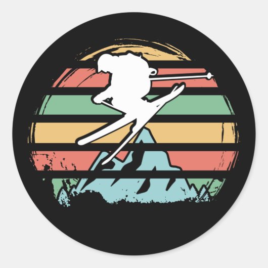 Skiing Retro Ronde Sticker (Voorkant)
