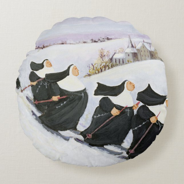 Skiing Rond Kussen (Voorkant)
