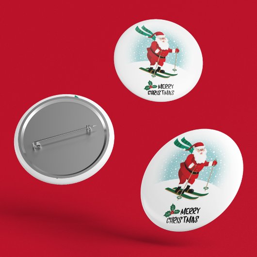 Skiing Santa Claus | FEESTDAGEN Ronde Button 5,7 Cm