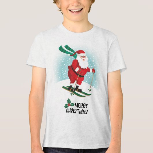 Skiing Santa Claus | FEESTDAGEN Tri-Blend Shirt (Voorkant)