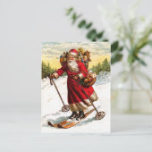 Skiing Santa Claus Feestdagenkaart (Staand voorkant)